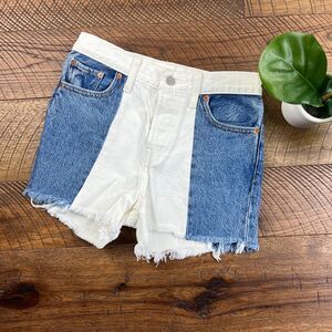 LEVI'S 25 wedgie short paneled cut offs denim jean shorts colorblock white denim